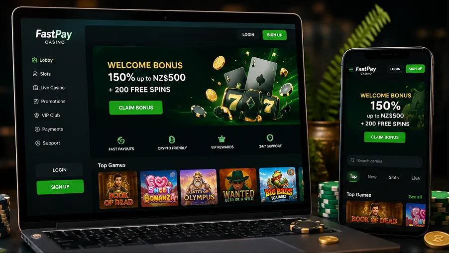 Interfejs kasyna bonus za rejestrację na ekranie komputera i smartfona